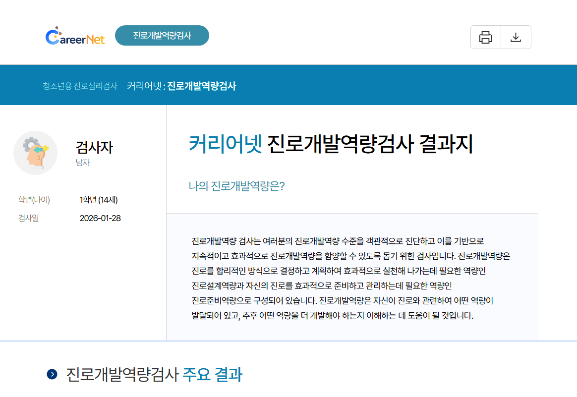 커리어넷 진로개발역량검사 보고서